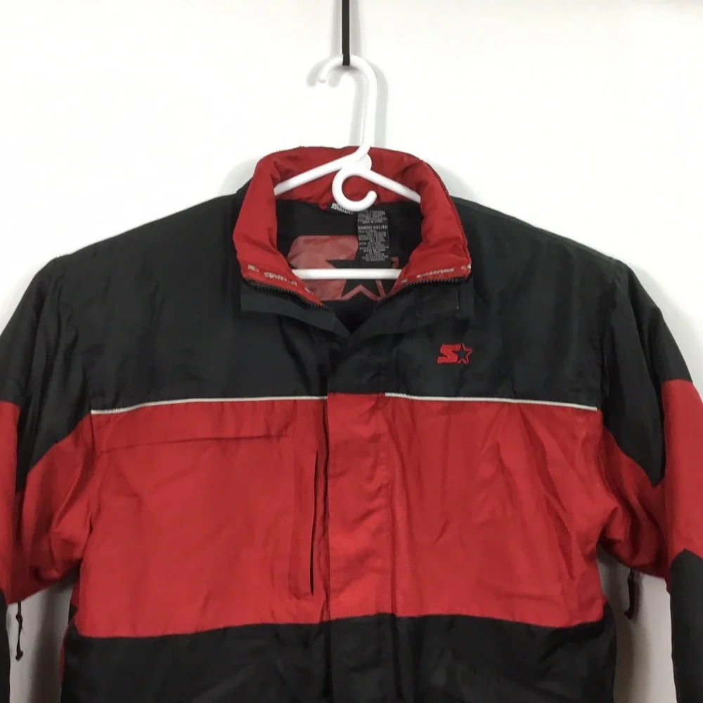 Starter Down Feather Jacket Size L 42/44 Winter Coat Men's Black Red Snow